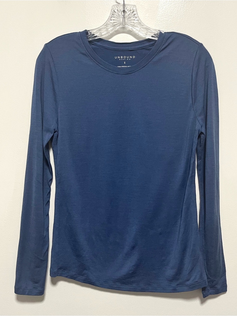 Unbound Merino Wool Knit Lightweight Crew Neck T Shirt Blue Long Sleeve Small